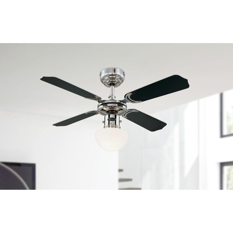 Daria 90cm Ceiling Fan with Light Kit, Chrome with White/Black Blades