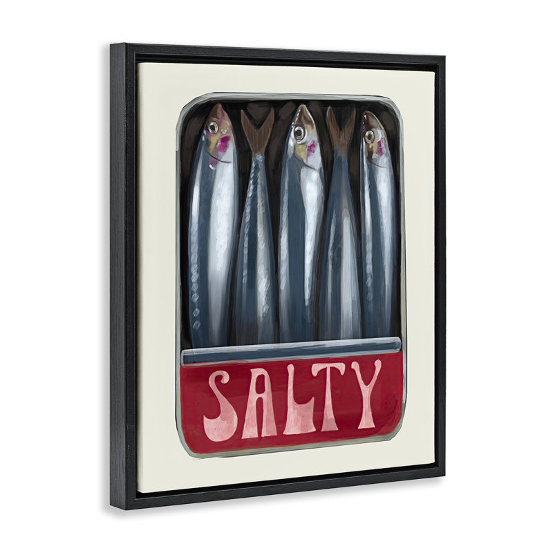 «Salty Sardines Can», encadrée par Daphne Polselli, H 31 po x l 25 po, Cadre flottant noir de jais