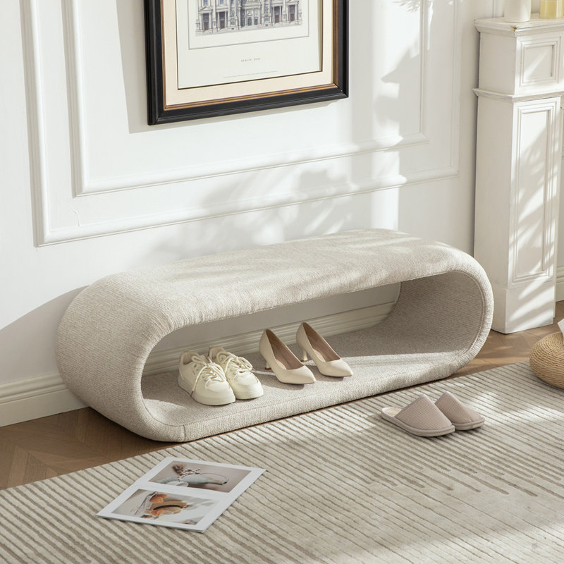 52.17-inch Chenille Upholstered Bench Shoe Bench Entryway Bench, Wheat