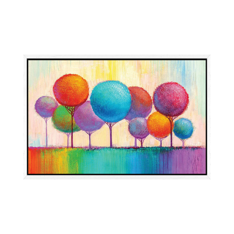 Colorful Trees IX - Print on Canvas, 101.6 cm H x 66.04 cm W, White Framed