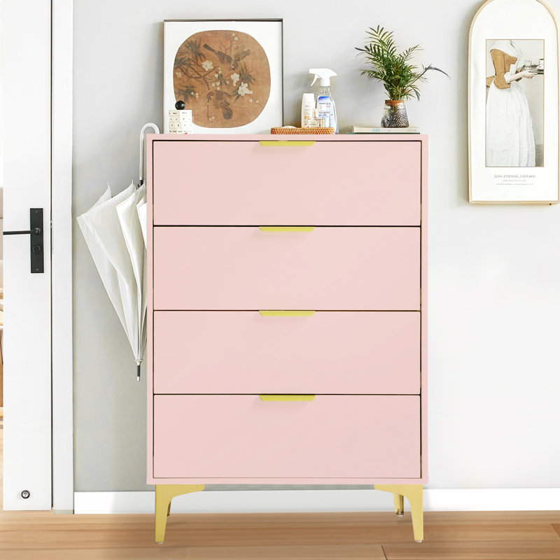4 Drawer Dressers for Bedroom, Storage Chest Cabinet Organizer Unit, Chest of Drawer, Pink