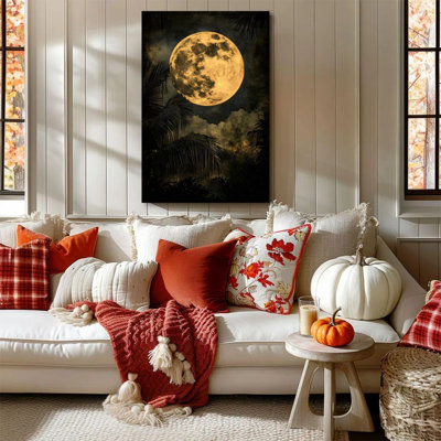 1 piece framed Almaraz painting - Full moon night scene, palm tree silhouette, vintage realistic style. Decorative printed vintage wall poster for home decor, modern artwork perfect gift for bedroom and living room