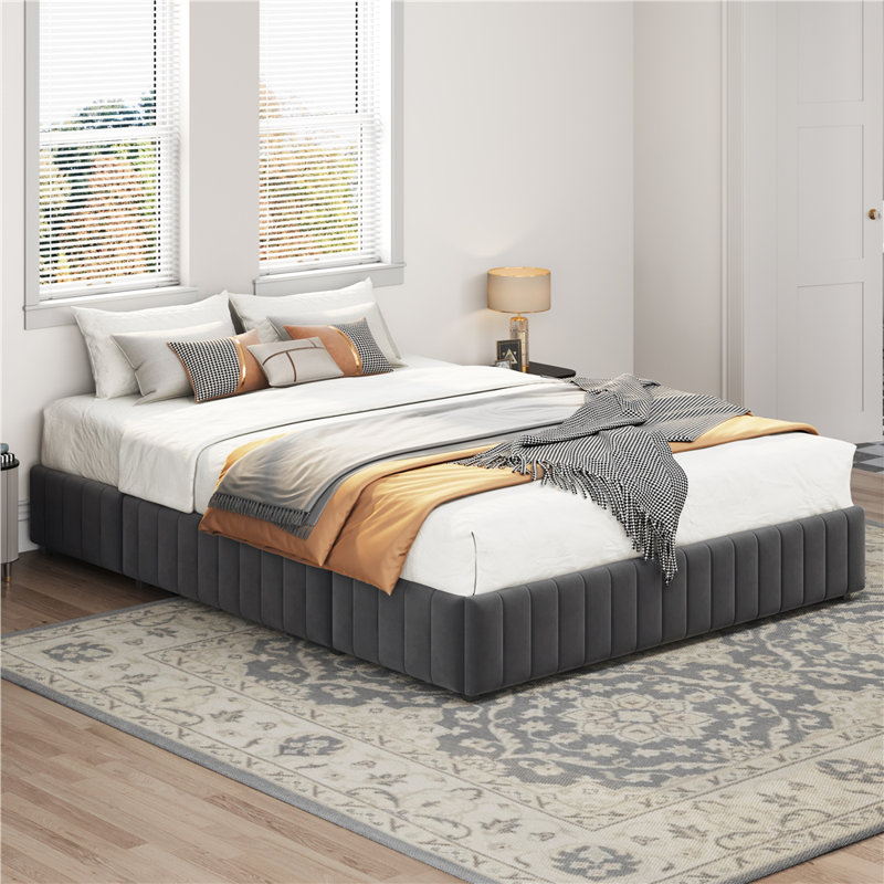 Lit plateforme tapissier avec rangement Argjirulla, Grand, Gris