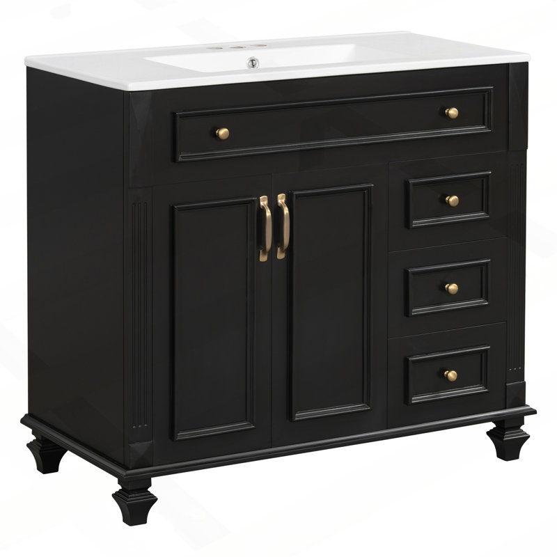 Meuble-lavabo sophistiqué avec plusieurs options de rangement et un design élégant, Noir