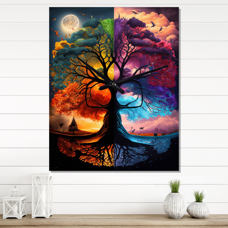 Horloge murale arbre de la vie, jour et nuit II, Grand