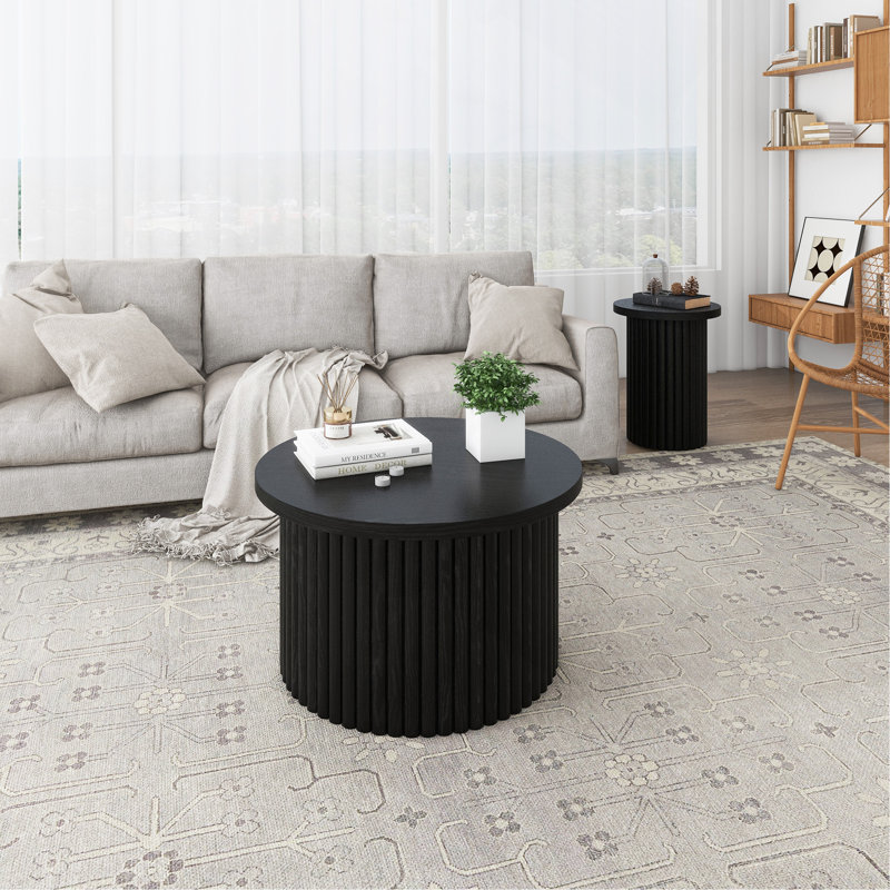 Ensemble de 2 tables basses, tables basses rondes, tables d'appoint modernes pour salon, appartement, Noir