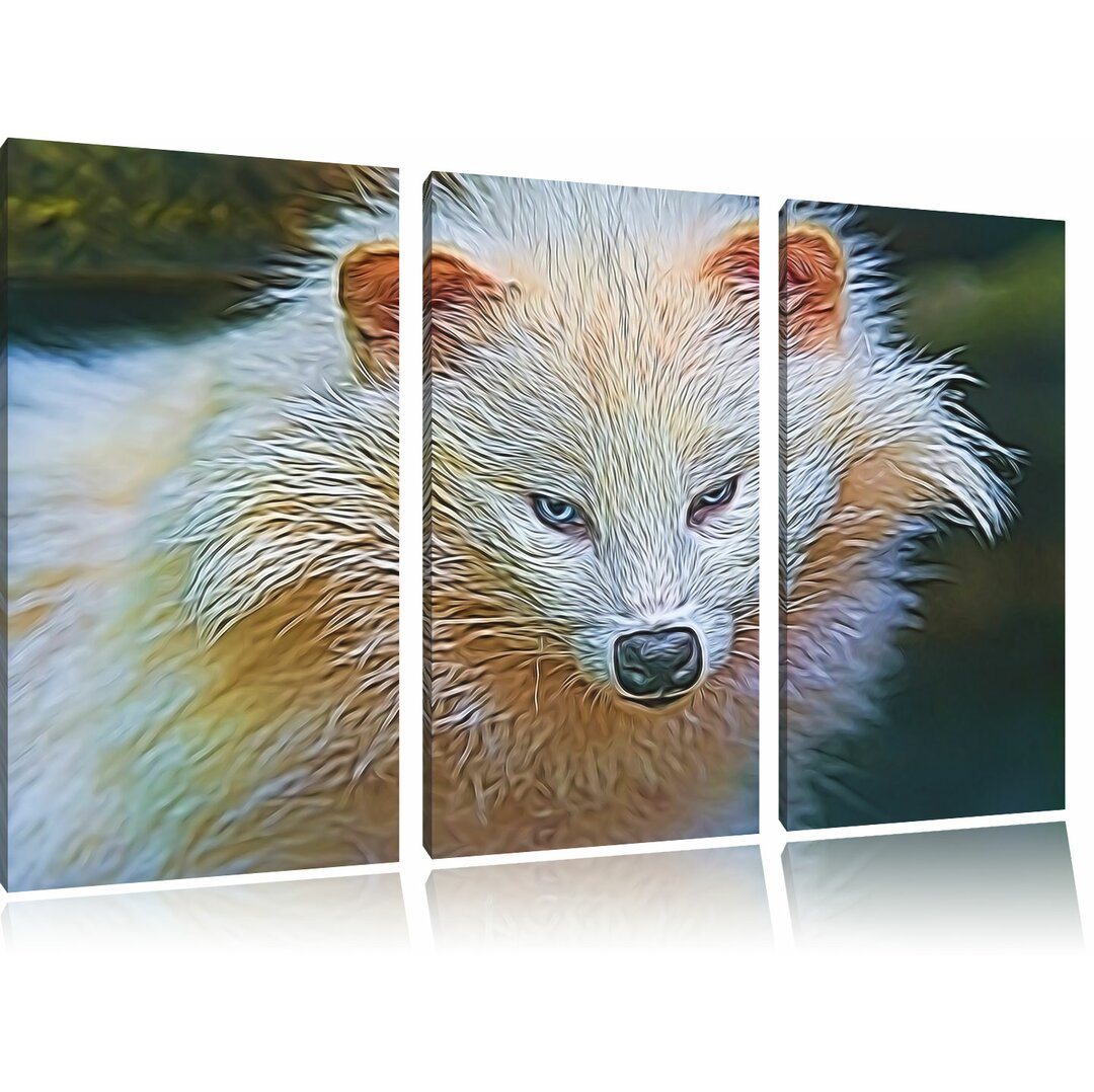 3-tlg. Leinwandbilder-Set „Kleiner Polarfuchs“, Grafikdruck