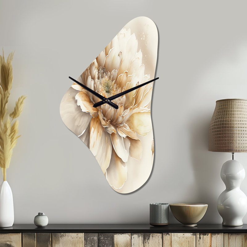 Horloge murale asymétrique florale simple en forme de V - fleur, Médium