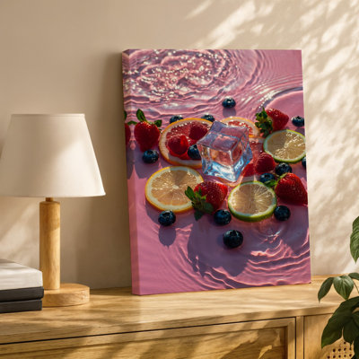Canvas A Vibrant Arrangement Of Fresh Fruits Including Strawberries Raspberries Blueberries Wall Art Slices Of Lemon Lime And Canvas Wall Art