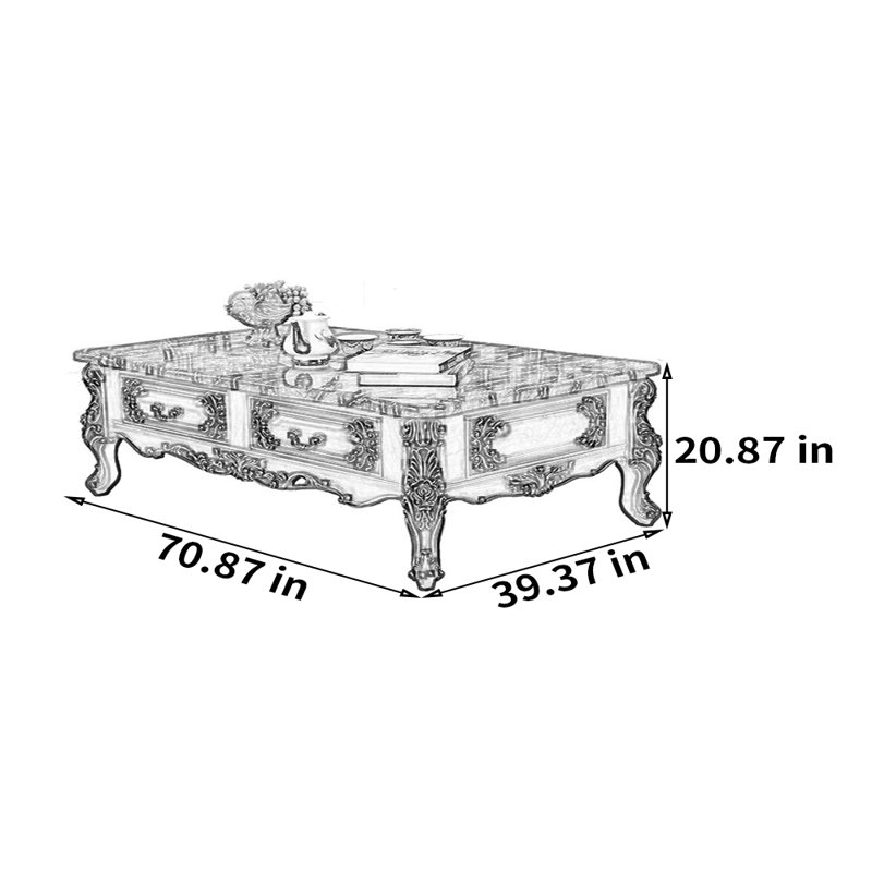 Table basse European Vintage, H 20,87 po x L 70,87 po x l 39,37 po
