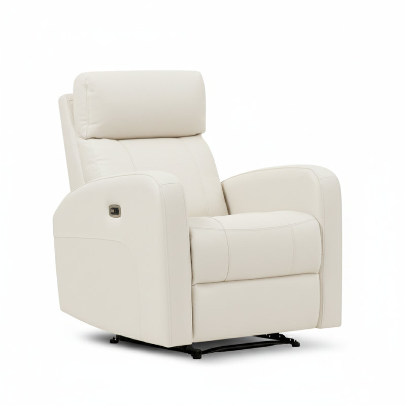 Fauteuil inclinable électrique en cuir véritable de 31,1 po de largeur avec appui-tête réglable, Gris véritable couleur
