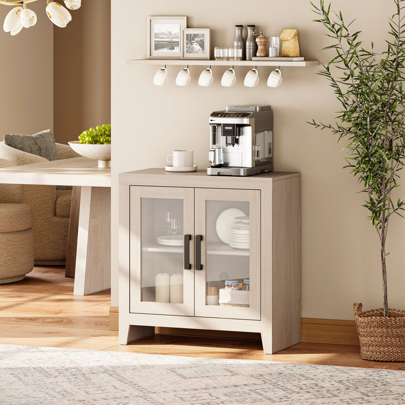 Farmhouse TV Stand For Tvs Up To 50”, Rustic Wood Entertainment Center With Adjustable Shelf, Glass Doors & Storage, Media Console Cabinet For Living-Room, Bedroom, Beige