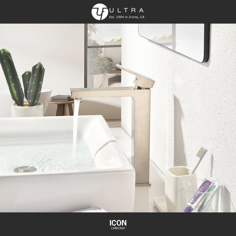 Icon Collection Single-Handle Deck-Mount Tall Vessel Lavatory Bathroom Sink Faucet - Brushed Nickel