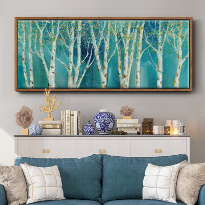 Bouleau sur toile bleue encadrée