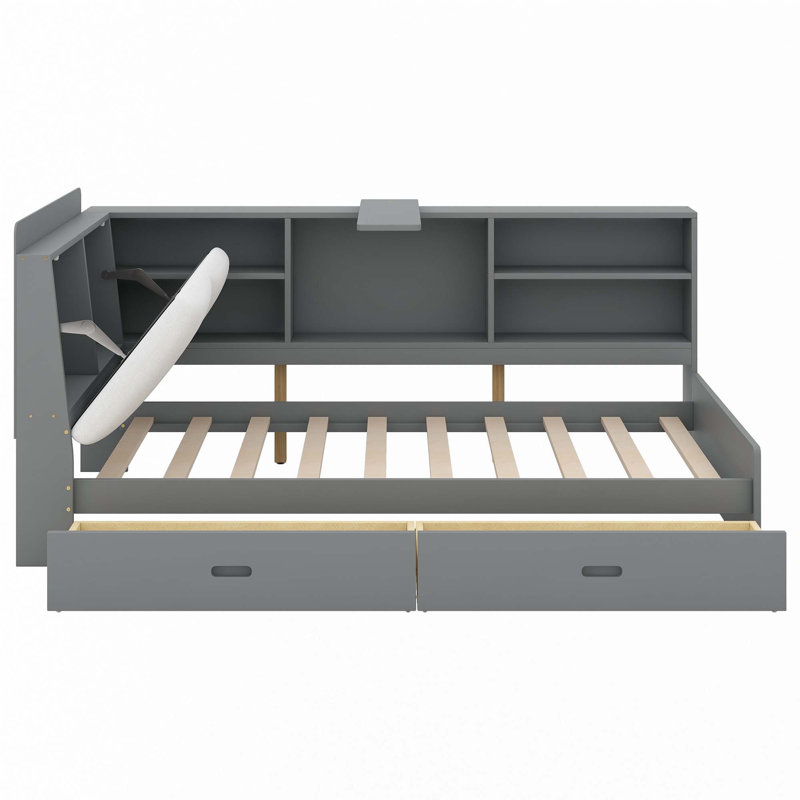 Lit plateforme avec 2 tiroirs, Simple, Gris