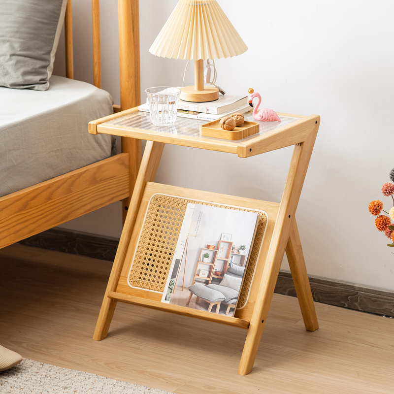 Alectra Tray Top Abstract End Table, Natural Wood
