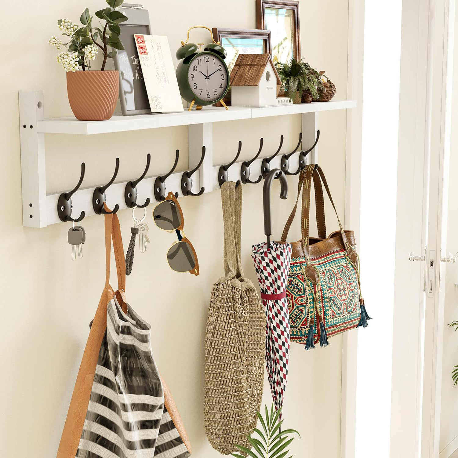 Latitude Run® L Wooden Wall Coat Hooks With Shelf