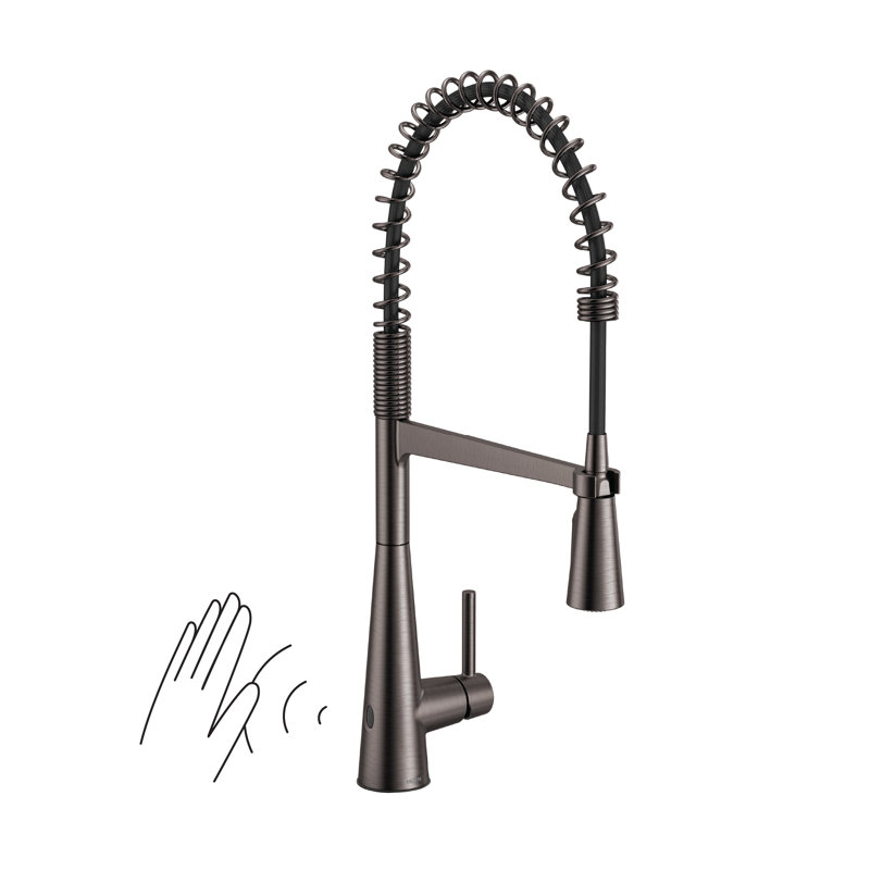 Moen Sleek MotionSense Wave Single Handle Pre-Rinse Spring Pulldown Kitchen Faucet, Black/Stainless Steel