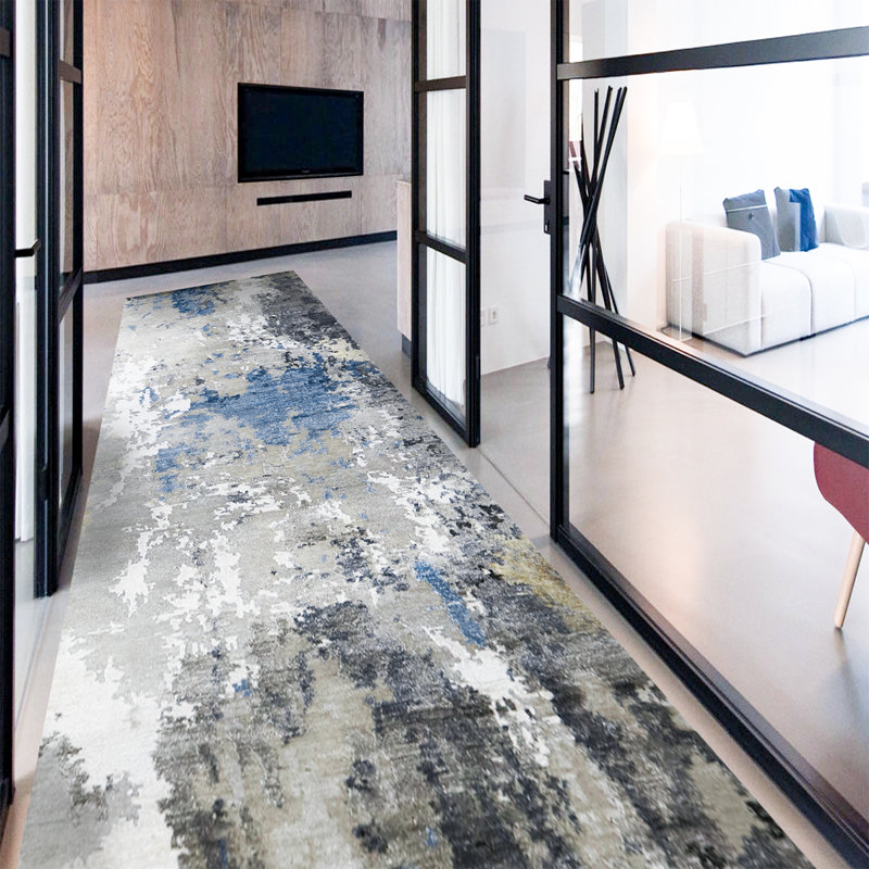 Hand Woven Wool Abstract Area Rug, Runner 2'10" x 10' Incorrect