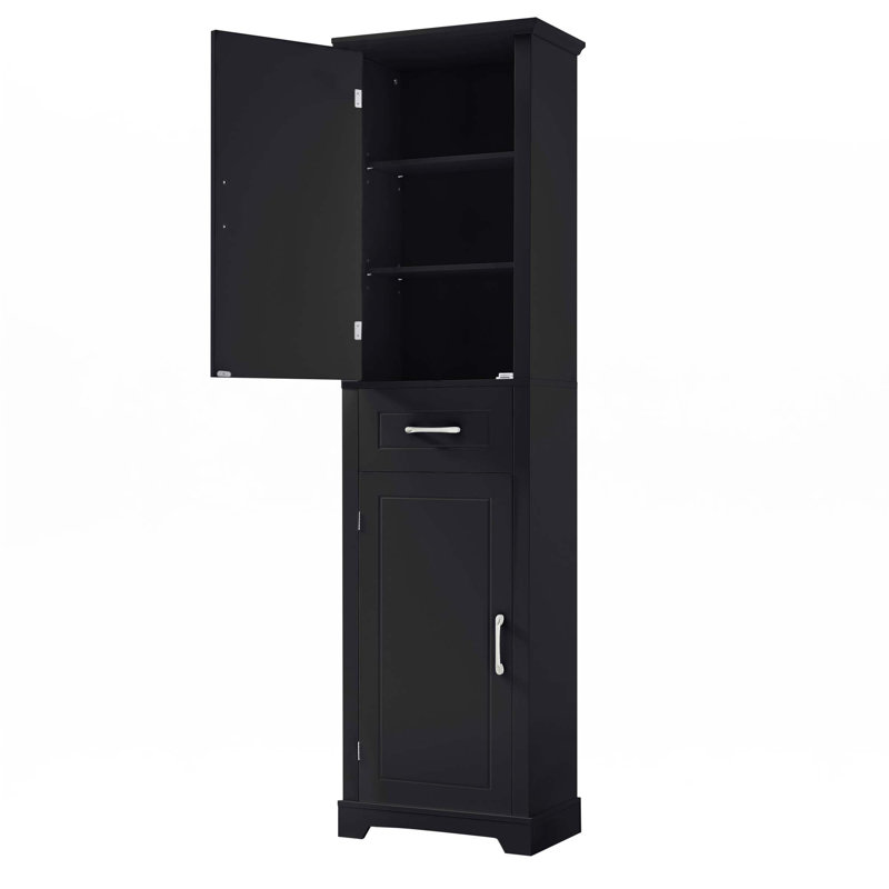 Tall Bathroom Storage Cabinet With Adjustable Shelves, Black