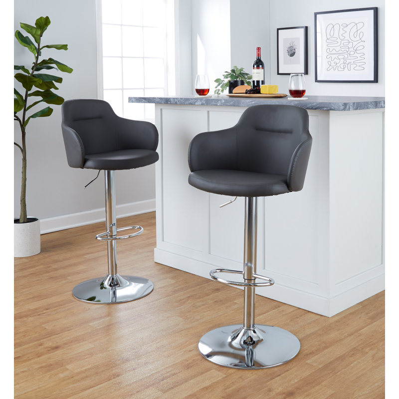 White Faux Leather Adjustable Swivel Bar Stools with Metal Base