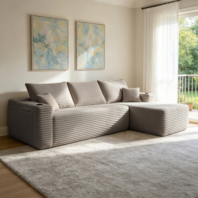 Canapé modulaire 108 po Cloud avec méridienne en forme de L et poches latérales, conception modulaire moderne, assise profonde, canapé rembourré pour le salon / la chambre à coucher, aucun assemblage requis (tissu moelleux), café, droite