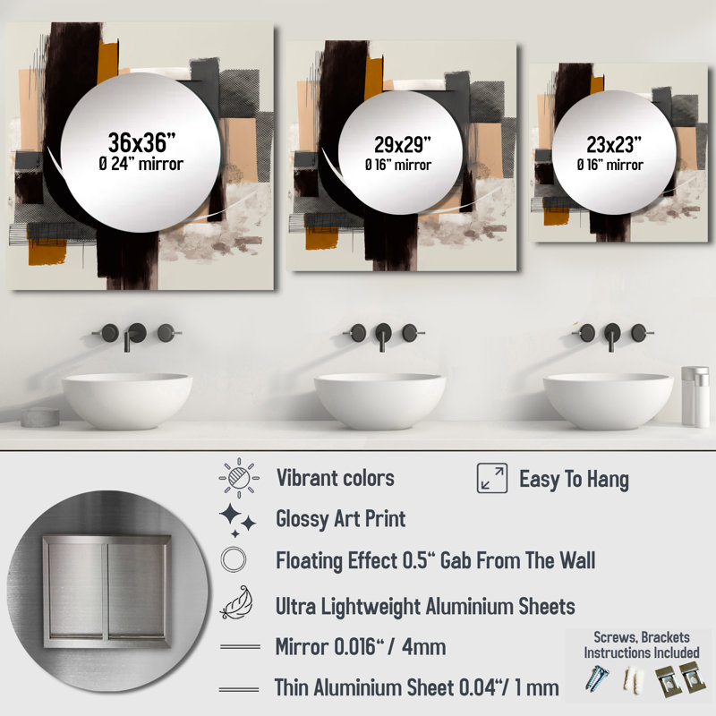 Dennehy - Grand miroir carré moderne pour décoration murale, 36 po x 36 po