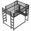 Small Teen Bedroom Loft Bed Frame, Full Size, Compact Integrated Workspace, Deep Black Iron Construction