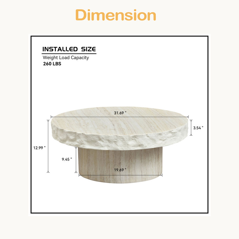 Tables basses 31,69 pouces à motifs texturés MARS pour salon, aucun assemblage requis, H 12,99 po x L 31,69 po x l 31,69 po  