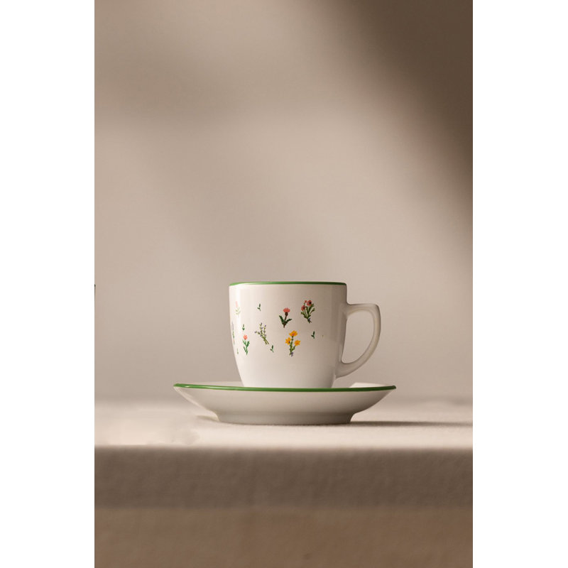 Ensemble de tasses à café en céramique Elegant (4 pièces) - Blanc et vert | Comprend 2 tasses à café (3,5 x 3,5 x 2,6 po, 3,7 oz liq.) Et 2 soucoupes (4,5 x 4,5 x 0,8 po) | 100% céramique, lavage à la main recommandé pour la durabilité | Parfait pour la maison et le bureau
