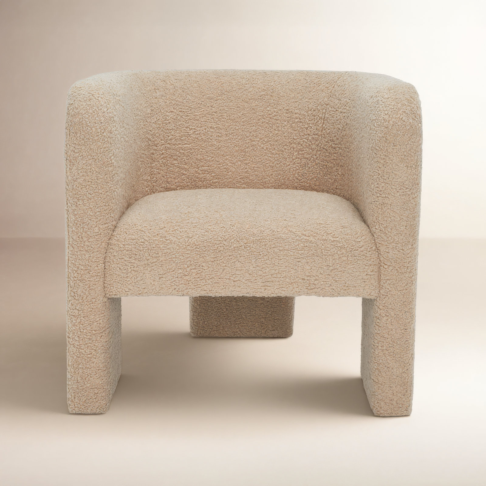 Ellum Upholstered Barrel Chair, Light Brown Faux Lambs Wool