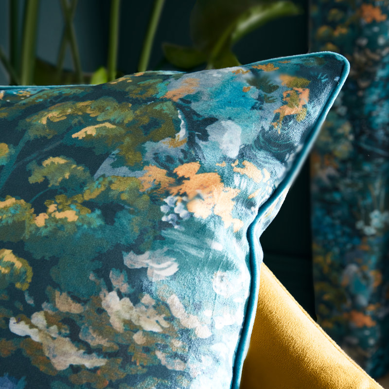 Garden Walk Piped Soft Touch Recycled Polyester Ve Floral Blue Square Cushion