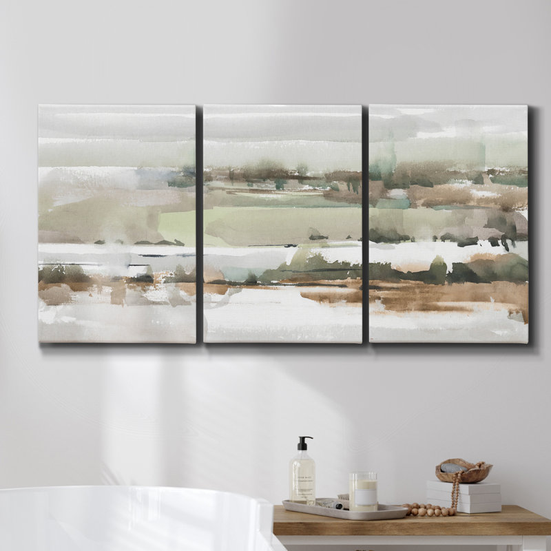 «Curves and Waves V» sur toile, reproduction de 3 pièces, H 48 po x l 96 po x P 2 po