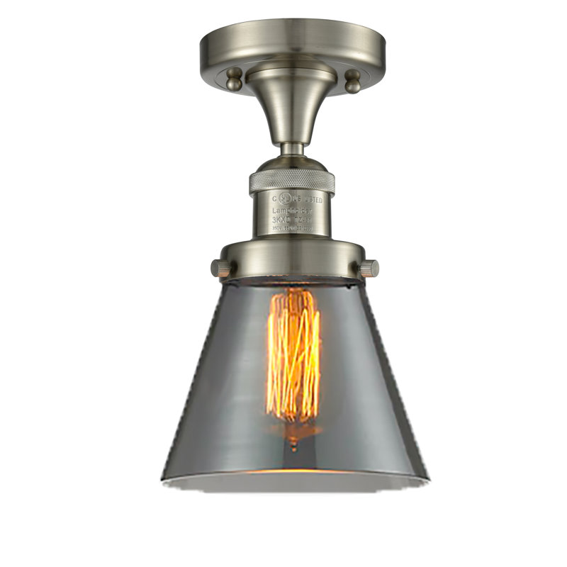 Plafonnier semi-encastré 1 lumière Cone, Ampoule à DEL rétro de 6 watts, Fumé, Nickel satiné brossé