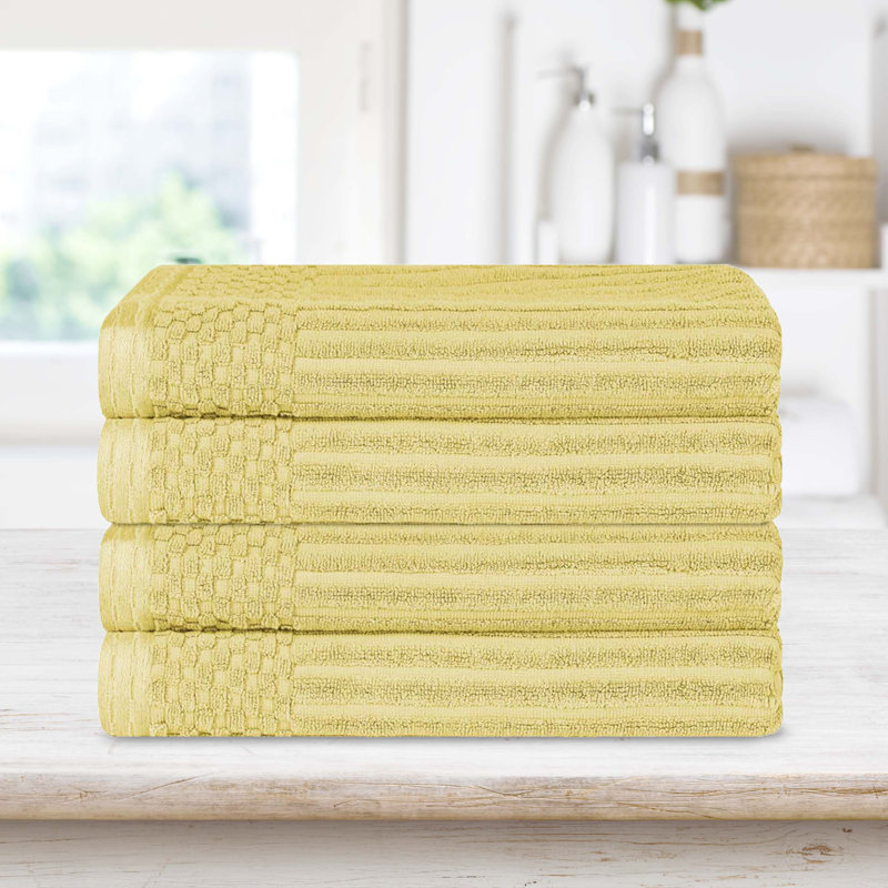 Ribbed Cotton Absorbent Heavyweight Bath Towel, Yellow
