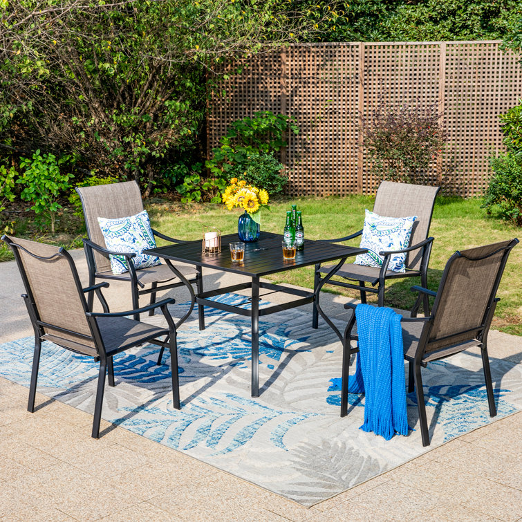 Basima 4 - Person Metal Patio Dining Set with Square Table
