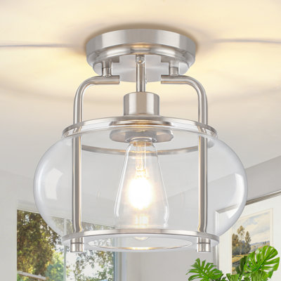 Coletti 1 - Light Modern Glass Drum Semi Flush Mount Ceiling Light Fixture for Dinning Room Living Room Bedroom Hallway Entryway Kitchen