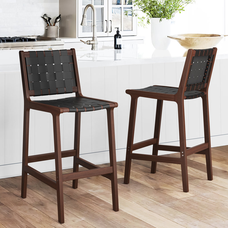 Bochini Counter Stool with Solid Wood Frame, Black, Counter Stool (24” Seat Height)