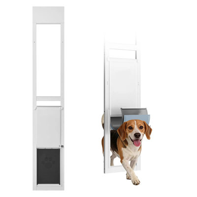 Dog Door For Sliding Glass Door, 75 7/8" To 80 11/16" Adjustable Height, Aluminum Alloy Frame With Flap And Rotating Hinge, For Large-sized Dogs, Sliding Glass Pet Doors For Renters
