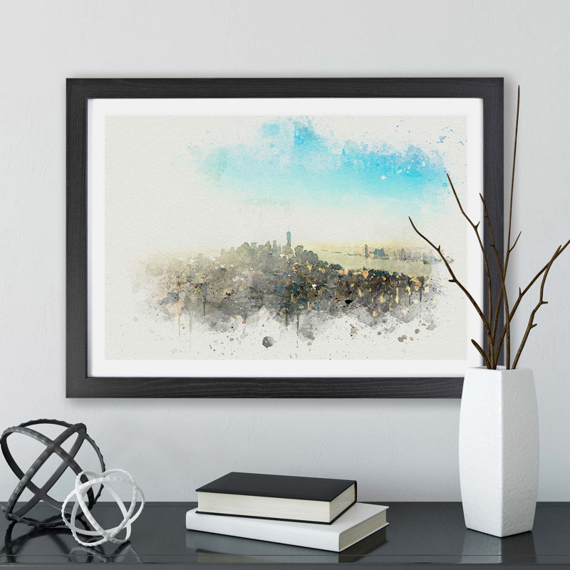 Manhattan New York - Framed Print, 62cm H x 87cm W x 2cm D, Black