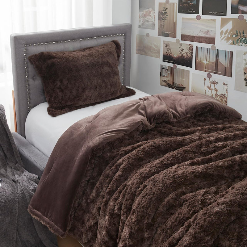 Coma Inducer Fluffy Buffalo Brown Oversized Comforter Set, Twin Extra Long Comforter + 1 Standard Sham