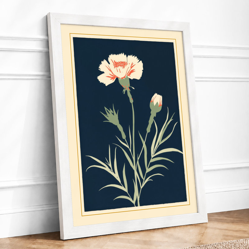 Classical Carnation Study Botanical - Framed Print, A2 - 59.4 x 42.0 cm, White