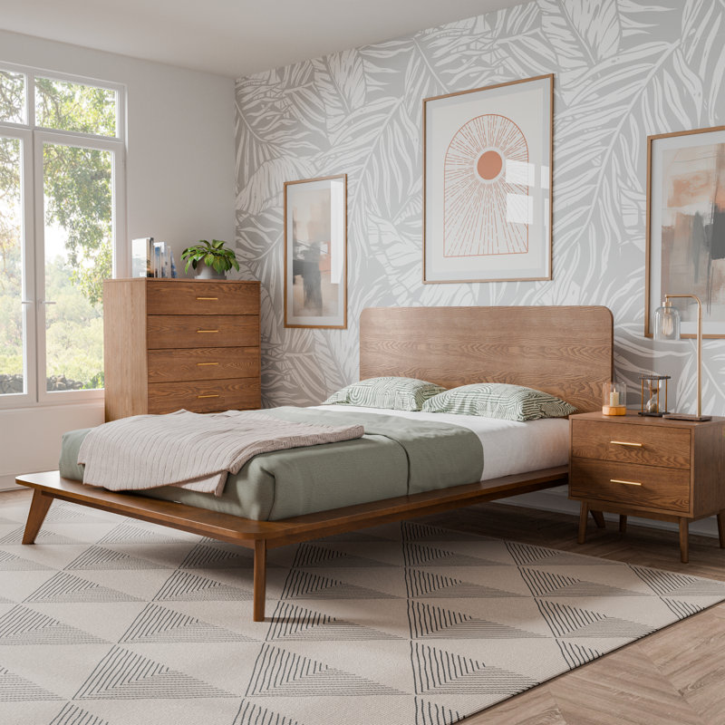 Ensemble de chambre avec lit plateforme et table de chevet 3 pièces Nevio, Ensemble de trois pièces : lit, table de chevet,