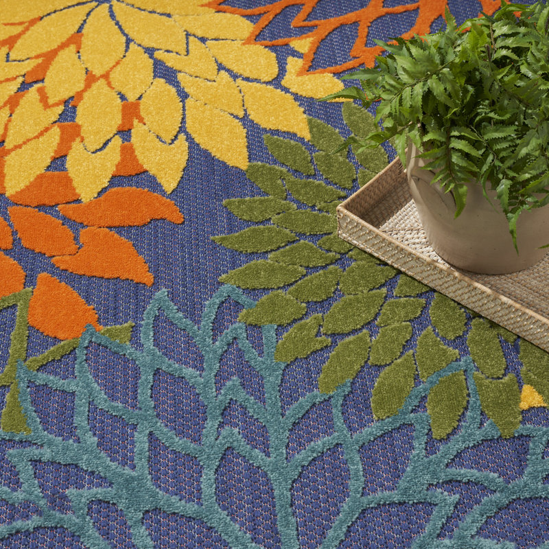 Tapis intérieur / extérieur floral Manorma, Rectangle 6 pi x 9 pi
