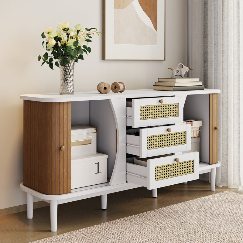 Amiah 140cm Sideboard, White and natural