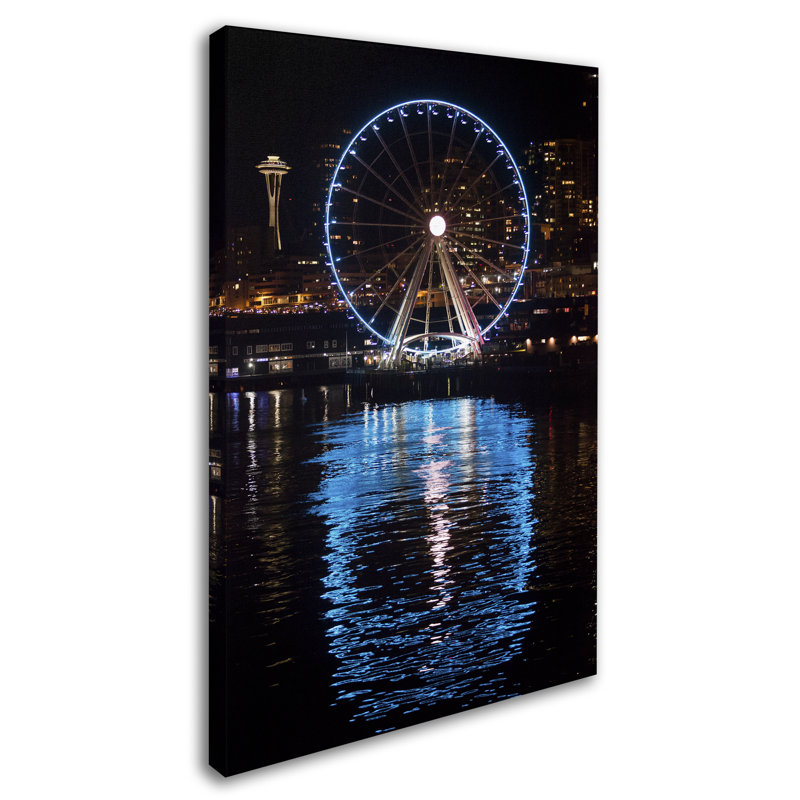 «Seattle Waterfront at Night» par Zader, reproduction de photo sur toile tendue, H 32 po x l 22 po x P 2 po