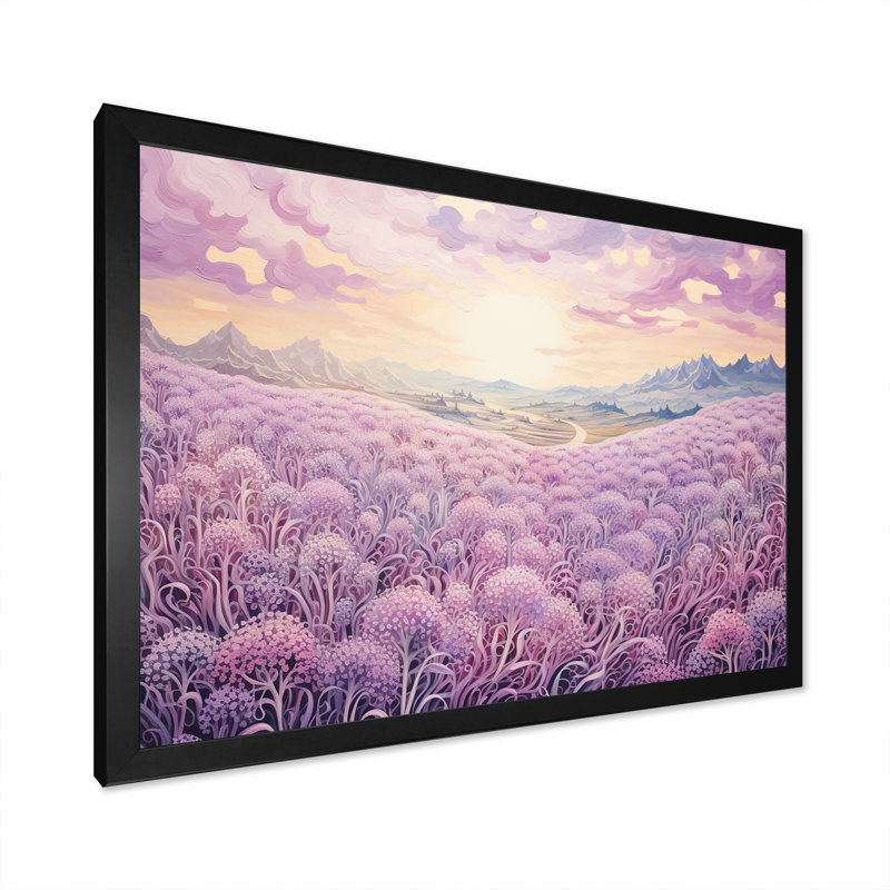 «Magical Lilac Flowers Field» sur impression sur toile, H 30 po x l 40 po x P 1,5 po, Cadre simple noir