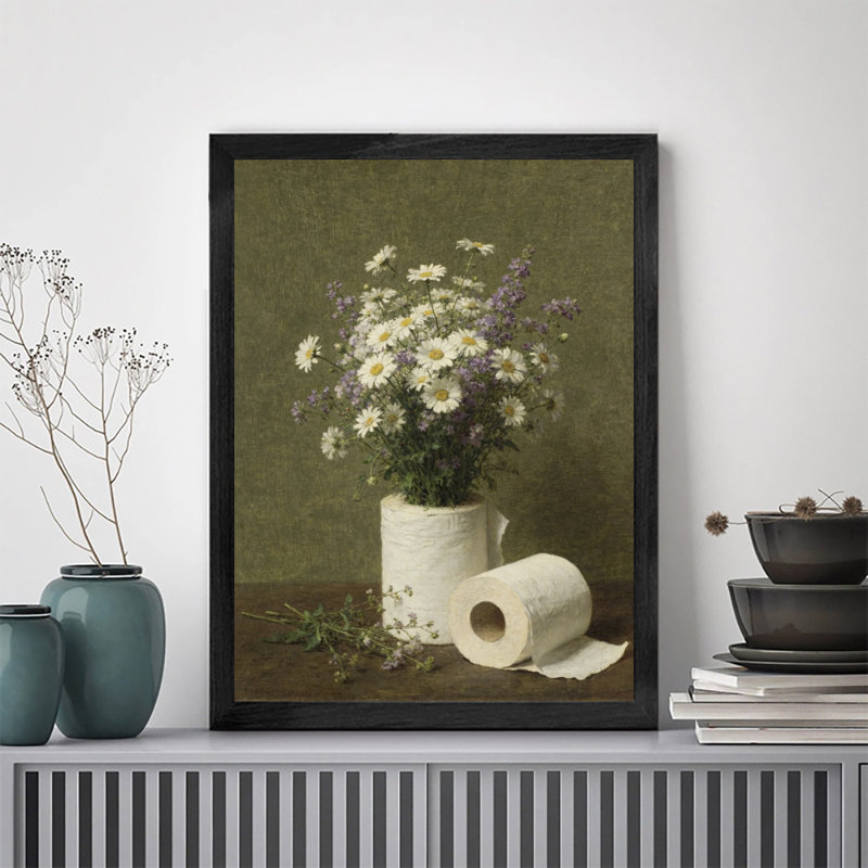 Art floral rétro encadré noir, H 11 po x l 9 po
