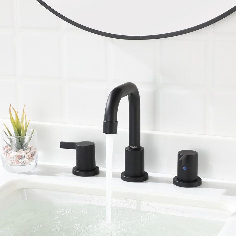 Widespread 2-handle Bathroom Faucet with Drain Assembly, Matte Black