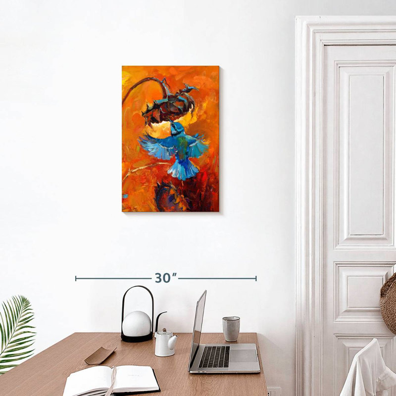 Colibri ronce et tournesol, H 24 po x l 16 po